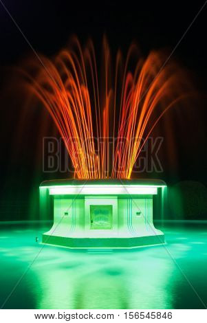 NAPIER NEW ZEALAND - DECEMBER 28 2011: The Tom Parker fountain on Marine Parade built in 1936 it produces a colorful light display at night time and is a popular waterfront landmark and tourist attraction