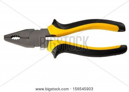 Pliers yellow tool isolated on a white background. The manual tool.