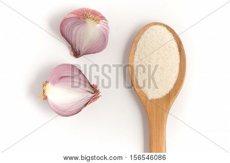 Cooking Brazilian Farofa. Manioc Flour. Farinha de Mandioca on white background