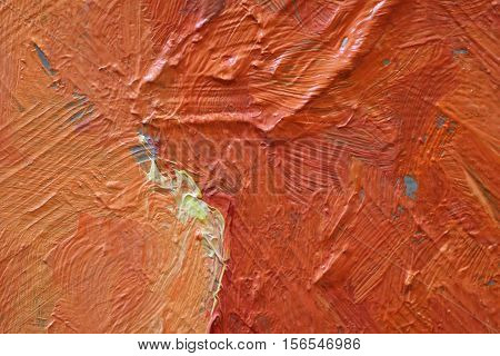 Oil Painting close up texture pallete knife storkes of red yellow and orange  color