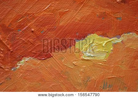 Oil Painting close up texture pallete knife storkes of red yellow and orange  color