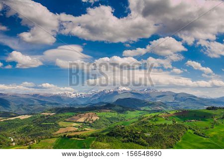 Panoramic view of Sibillini mountains from Camerino