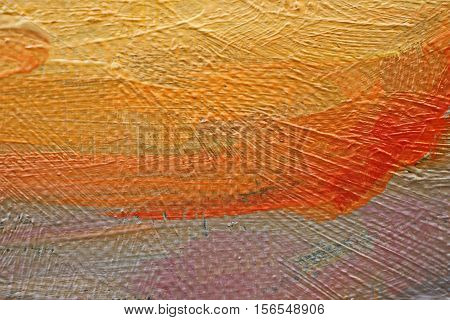 Oil Painting close up texture pallete knife storkes of brown yellow orange color