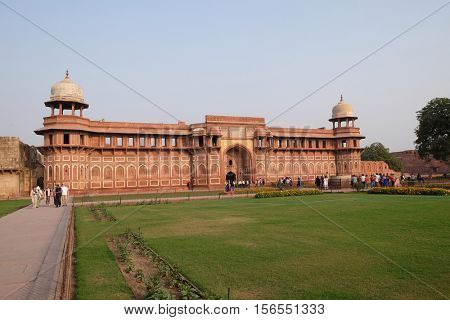 AGRA, INDIA - FEBRUARY 14: Red Agra Fort in Agra. Uttar Pradesh, UNESCO World heritage site, India on February 14, 2016.