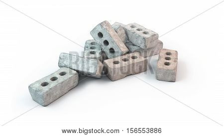 Stack of old bricks isolated on white background 3d rendering