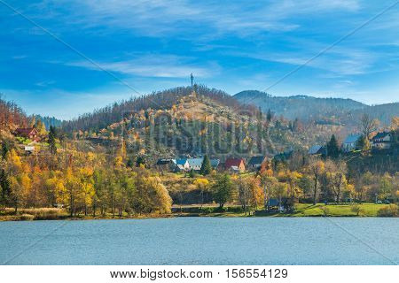 Beautiful town of Fuzine on Lake Bajer, Gorski kotar, Croatia, in autumn