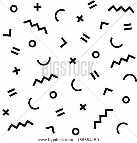 Seamless geometric vintage pattern in retro 80s style on the white background. Memphis style. Can be used in textiles fashion clothes paper print and website backdrop.