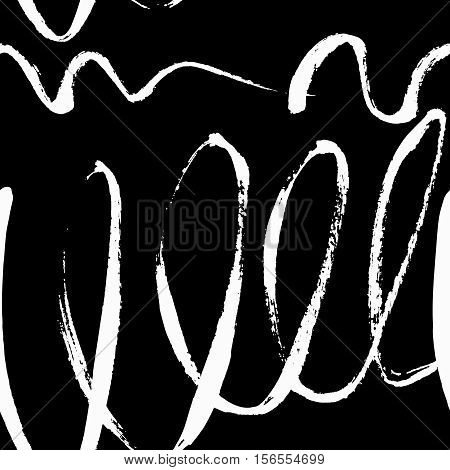 Black and white seamless hand drawn texture design for backgrounds.  Grange stroks pattern. Vector illustration.