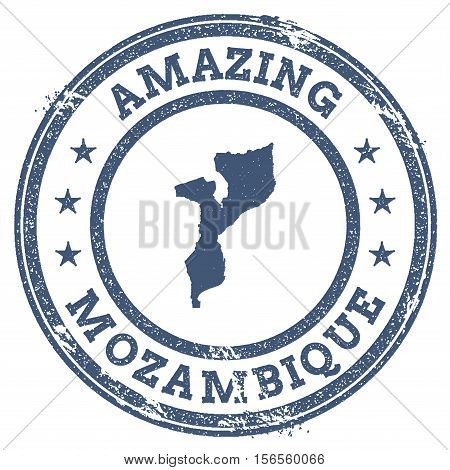 Vintage Amazing Mozambique Travel Stamp With Map Outline. Mozambique Travel Grunge Round Sticker.