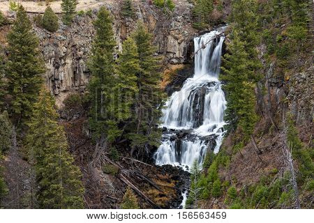 Closeup view of Undine Falls in Yellowstone National Park.