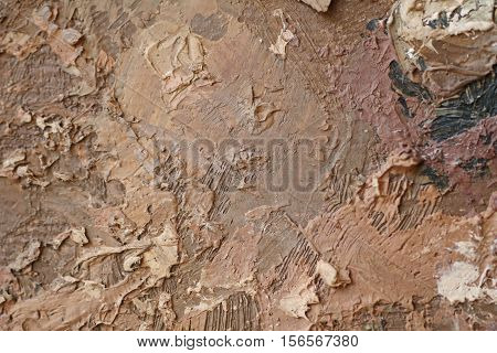 Oil Painting close up texture pallete knife storkes of brown yellow  gray and white color