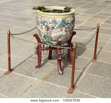 AYUTTHAYA, THAILAND - November 4, 2016: Detail of the decorations in and around Phra Thinang Wehart Chamrun at the Bang Pa-In summer palace in Thailand