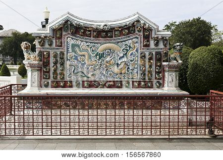 AYUTTHAYA, THAILAND - November 4, 2016: Detail of the decorations in and around Phra Thinang Wehart Chamrun at the Bang Pa-In summer palace in Thailand