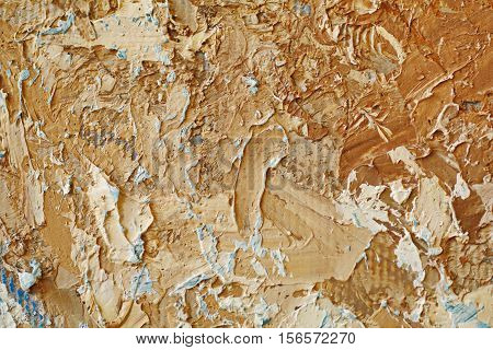 Oil Painting close up texture pallete knife storkes of brown yellow  gray and white color