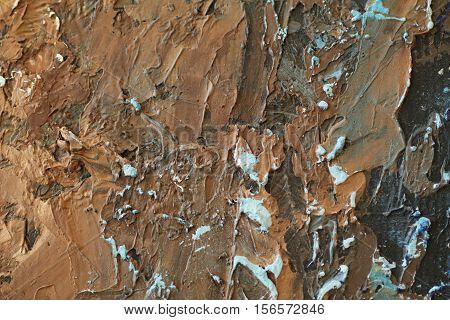 Oil Painting close up texture pallete knife storkes of brown yellow  gray and white color