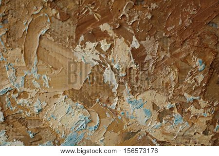 Oil Painting close up texture pallete knife storkes of brown yellow  gray and white color