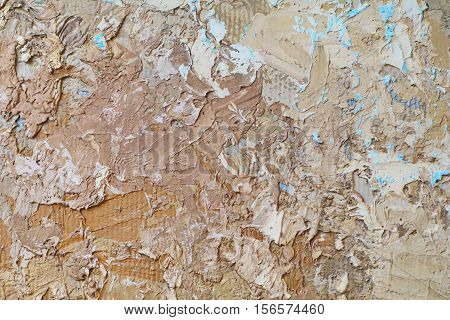 Oil Painting close up texture pallete knife storkes of blue and brown and white color water