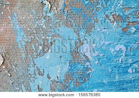 Oil Painting close up texture pallete knife storkes of blue and brown and white color water