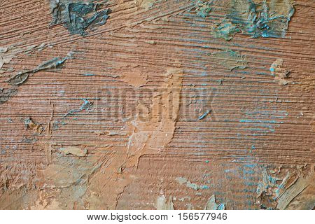 Oil Painting close up texture pallete knife storkes of blue and brown and white color