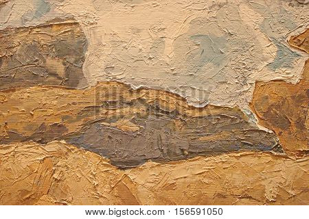 Oil Painting close up texture pallete knife storkes of brown yellow  gray and white color