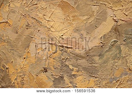 Oil Painting close up texture pallete knife storkes of warm brown yellow   and white color