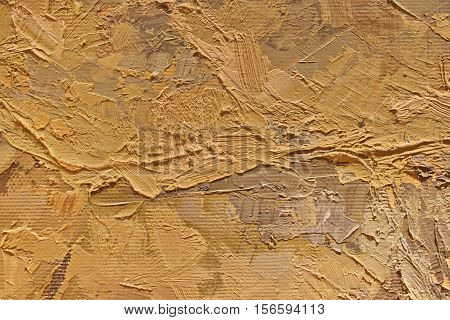 Oil Painting close up texture pallete knife storkes of warm brown yellow   and white color