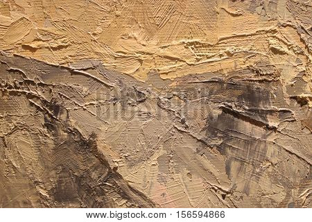 Oil Painting close up texture pallete knife storkes of warm brown yellow   and white color