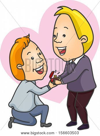 Romantic Illustration of a Man Offering an Engagement Ring to His Boyfriend