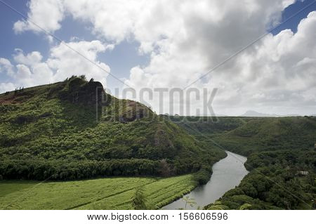 A river and a mountain deep in the jungle
