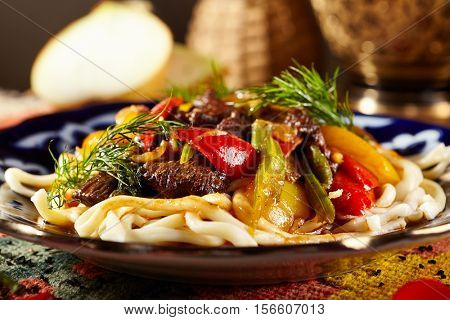 Uyghur-Style Noodles with Meat and Laghman Sauce