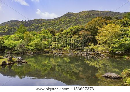 Garden With Pond In Front Of Tenryu-ji Temple