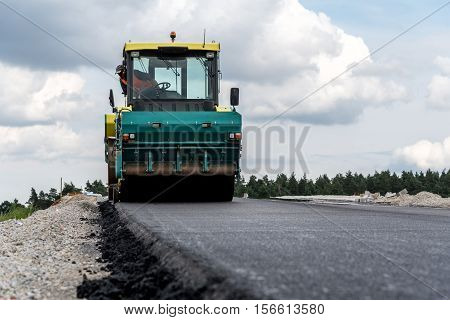 Road Roller Working On The Construction Site