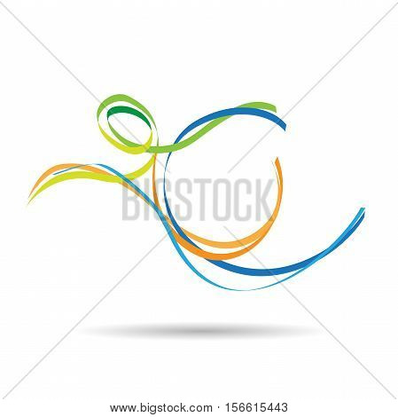Man jumping drawing vector logo in abstract shape