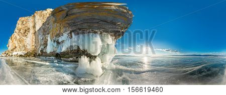 Cylindrical Panorama 360 Rock On Olkhon Island On Lake Baikal Ic