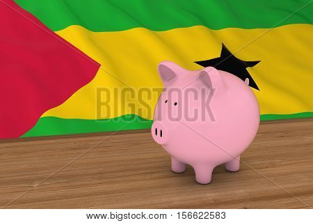 Sao Tome And Principe Finance Concept - Piggybank In Front Of Sao Tomean Flag 3D Illustration