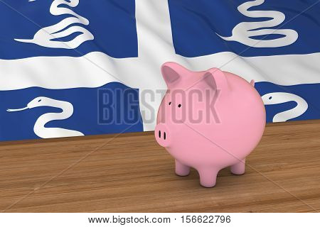 Martinique Finance Concept - Piggybank In Front Of Martinican Flag 3D Illustration