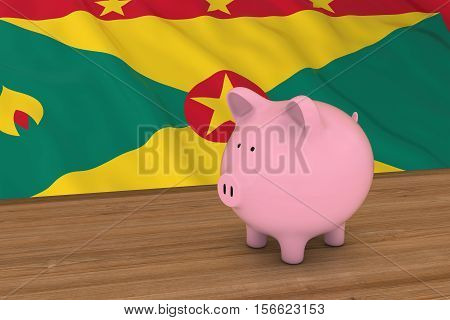 Grenada Finance Concept - Piggybank In Front Of Grenadian Flag 3D Illustration