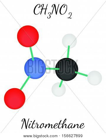 Nitromethane CH3NO2 molecule isolated on white in vector