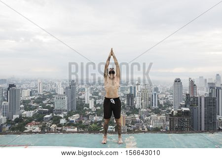 Man Practice Yoga Rooftop Concept