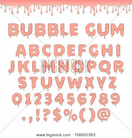 Set of bubble gum letters and bubble gum graphic style. You can apply this style to any fonts and objects vector. Vector bubble gum latin alphabet abc isolated on white background