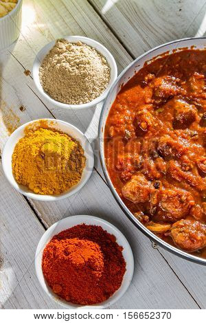 Hot Spaghetti In A Pan And Spices