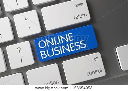 Concept of Online Business, with Online Business on Blue Enter Keypad on Aluminum Keyboard. 3D Illustration.
