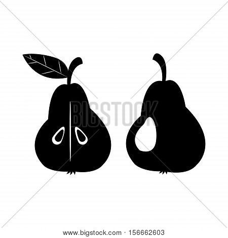 Set of whole and sliced vector pear isolated on white background