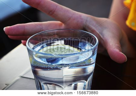 young girls drink only water in the summer