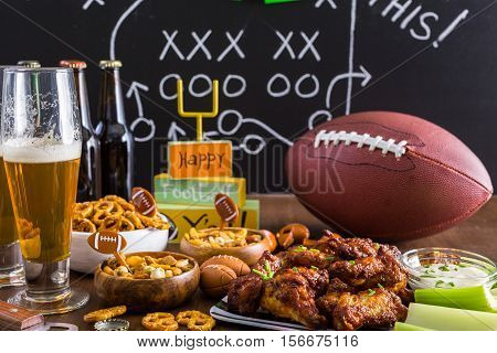 Appetizers on the table for the football party.
