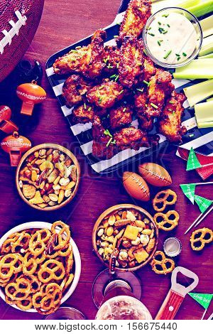 Appetizers on the table for the football party.