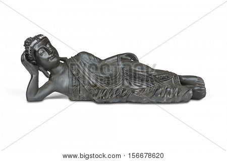 Lying stone buddha statue isolated over white with clipping path.