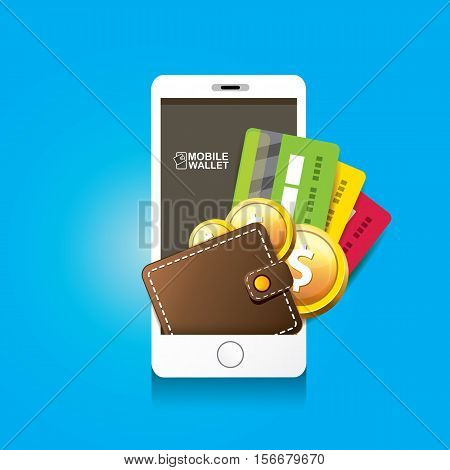 vector digital mobile wallet vector concept icon. smartphone screen with wallet on screen. Internet banking concept. wireless money transfer.