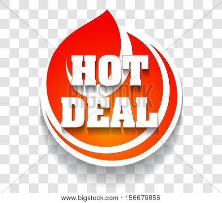 Flaming hot deal icon or symbol with stylized fire shadow on a transparent background.