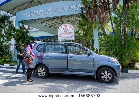 Muara,Brunei-Nov 10,2016:Entrance to Brunei Ferry Terminal with arrival of passengers at Serasa terminal ferry,Brunei.The main ferry terminal in Brunei is the Serasa Ferry Terminal at Muara,Brunei.